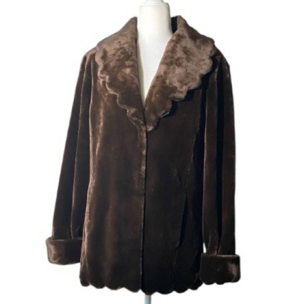 Dennis Basso Faux Fur Coat Brown Chocolate Size M